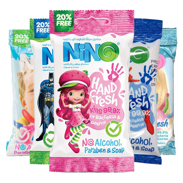 دستمال مرطوب دست و صورت آنتی باکتریال کودک نینو 10 عددی