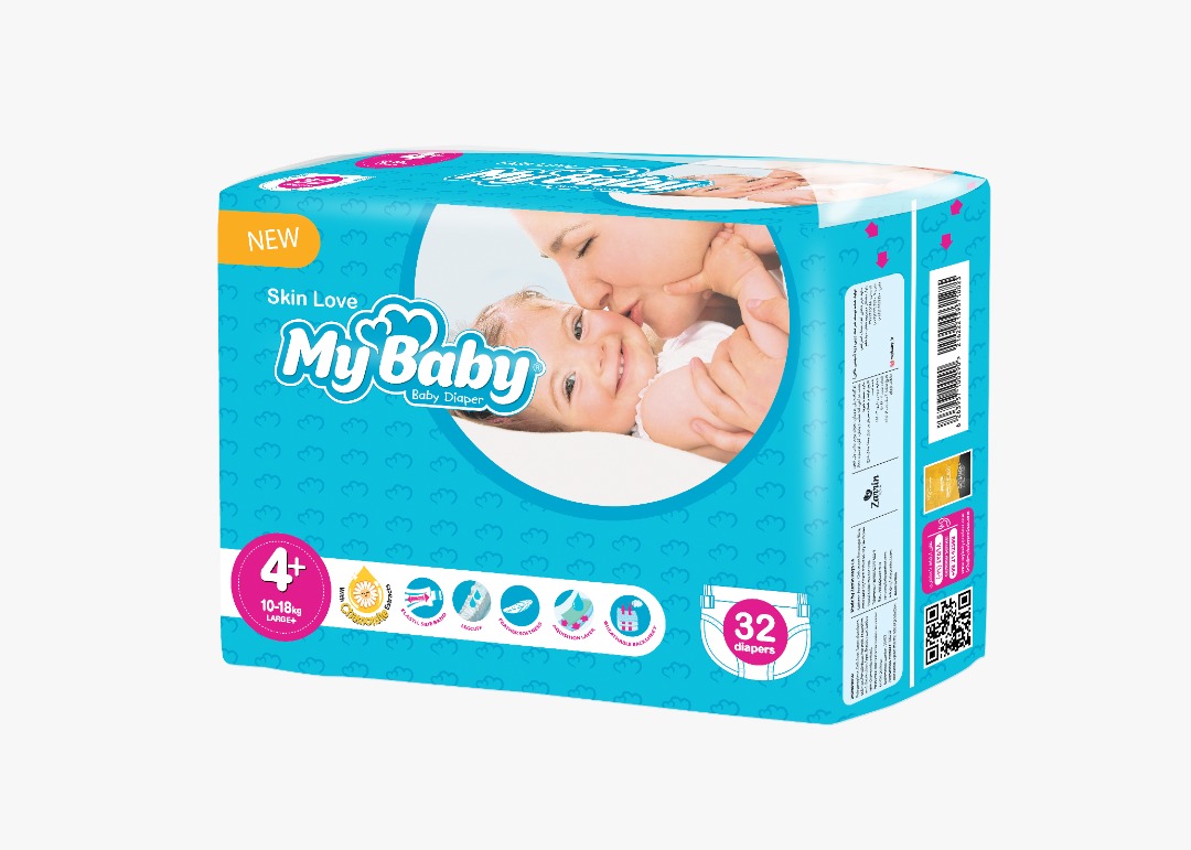 پوشک بچه مای بی بی سایز 4+ بزرگ مناسب 10تا18 کیلوگرم 32 عددی