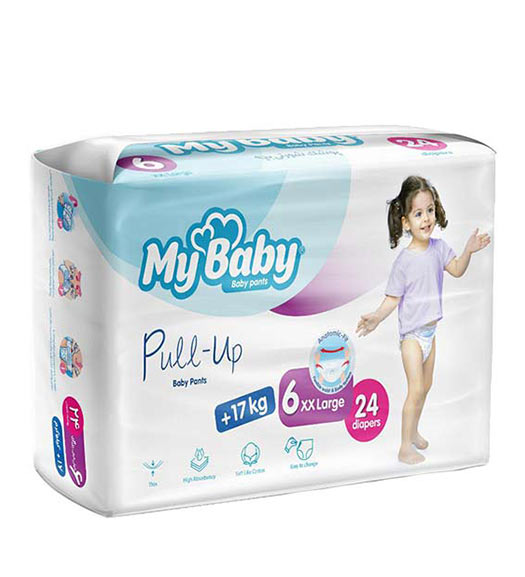 پوشک بچه شورتی مای بی بی سایز 6 خیلی خیلی بزرگ مناسب 17+ کیلو 24 عددی