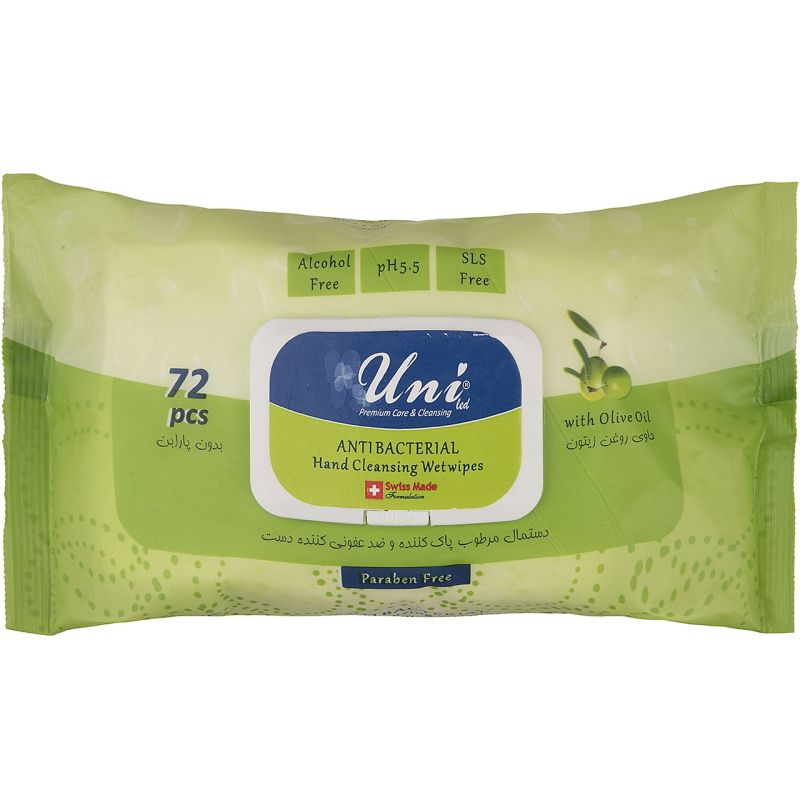 دستمال مرطوب پاک کننده و ضد عفونی کننده دست یونی 72 عددی